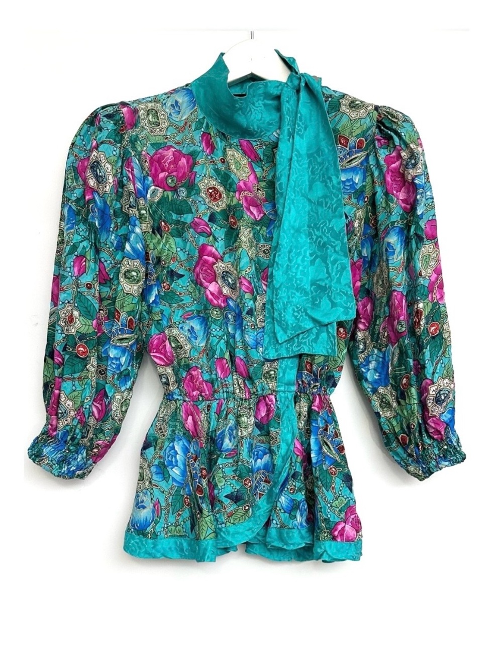 Diane Freis SILK Floral Tie-Neck Blouse